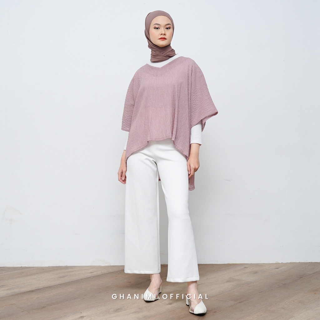 Ghanimi - Yura Blouse / Blus Crinkle Polos Oversized / Outer blus kondangan kekinian / blus lengan pendek oversized kerja / atasan blus kerja