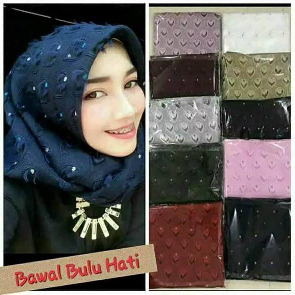 Jilbab Segi Empat Bawal Hati Rubiah Bawal Bulu Hati Shopee Indonesia