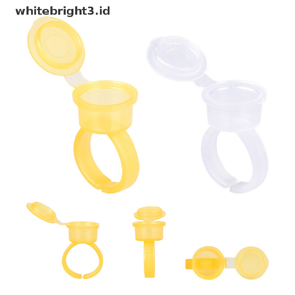 (whitebright3.id) 50pcs / Set Cincin Cup Tinta Tattoo Permanen Sekali Pakai Dengan Tutup