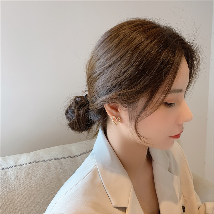 1 Pasang Anting S925 Silver Needle Double Layer Bentuk Hati Warna Emas Gaya Korea Untuk Wanita