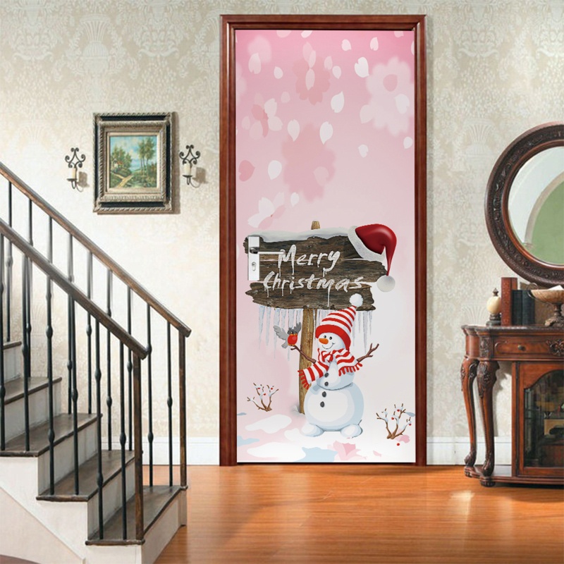 Zzz 2pcs / set Stiker Dinding / Pintu / Kulkas Motif Snowman Natal Untuk Dekorasi Rumah