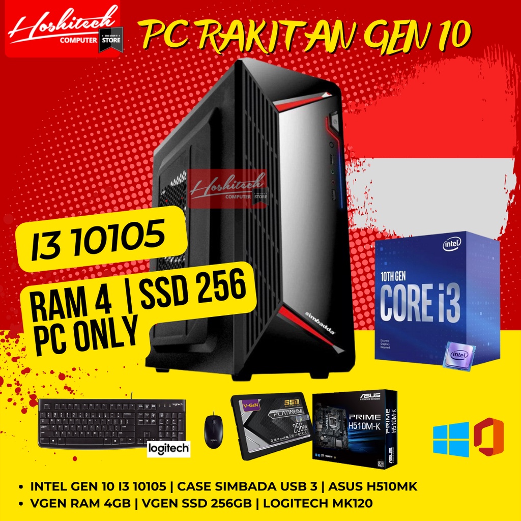 PC RAKITAN I3 INTEL GEN 10 CORE i3 10105 RAM 8/SSD256 OFFICE KANTOR