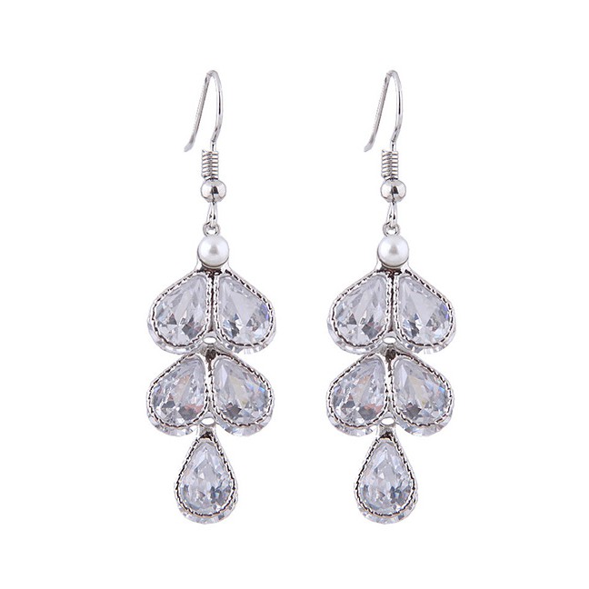 LRC Anting Gantung Fashion Silver Zircon Earrings With Water Drops A58174