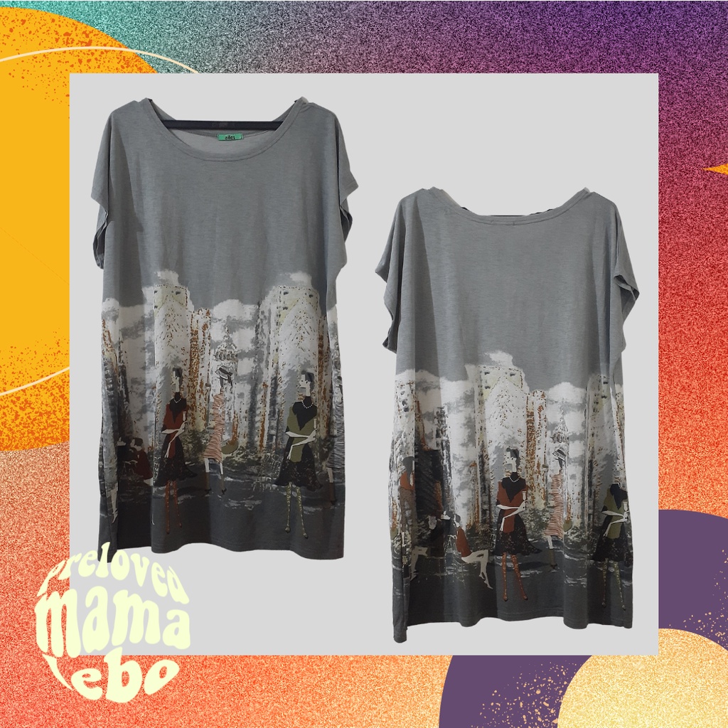 READY STOCK | Long Grey Patterned Top | Second Hand (Brand : Ailes)