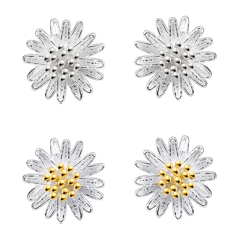 Anting Stud Desain Bunga Daisy Bahan 925 Sterling Silver Untuk Wanita