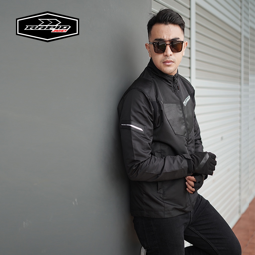 Jaket motor riding RAPID BLACKHAWK pria parasit premium jacket reflektif variasi motif carbon