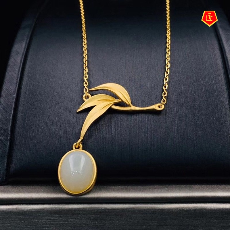 [Ready Stock]White Jade Bamboo Joint Buckle Necklace Blessing Egg Golden Pendant