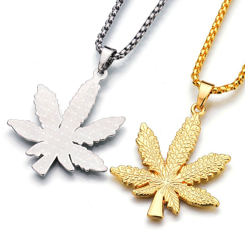 Kalung Liontin Daun Maple Gaya Hip Hop Untuk Pria