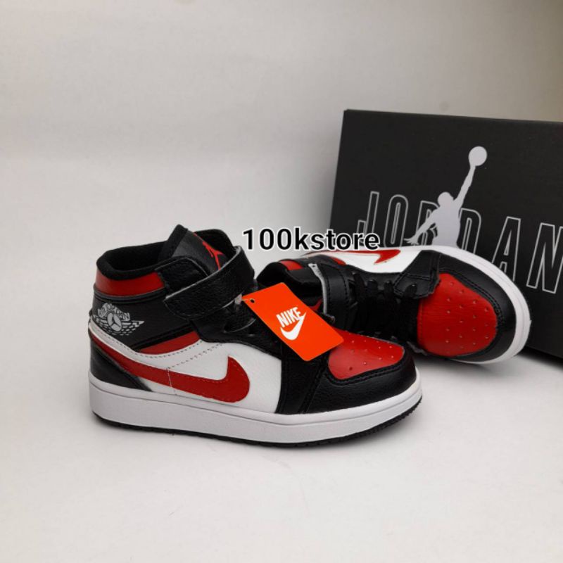 Sepatu Anak Nike Air Jordan anak laki laki black red size 21-35 real pict