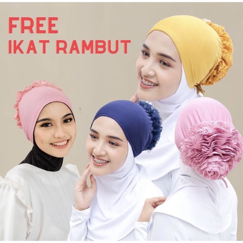 Inner Ciput Turki Cepol Renda Brukat Premium / Daleman Kerudung Ciput Cempol Bunga / Ciput cepol jum