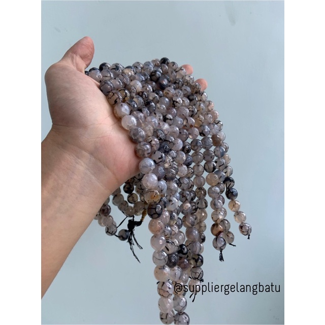 Batu RHODOLITE DALMANTION CUTTING 12mm natural akik hitam putih serat