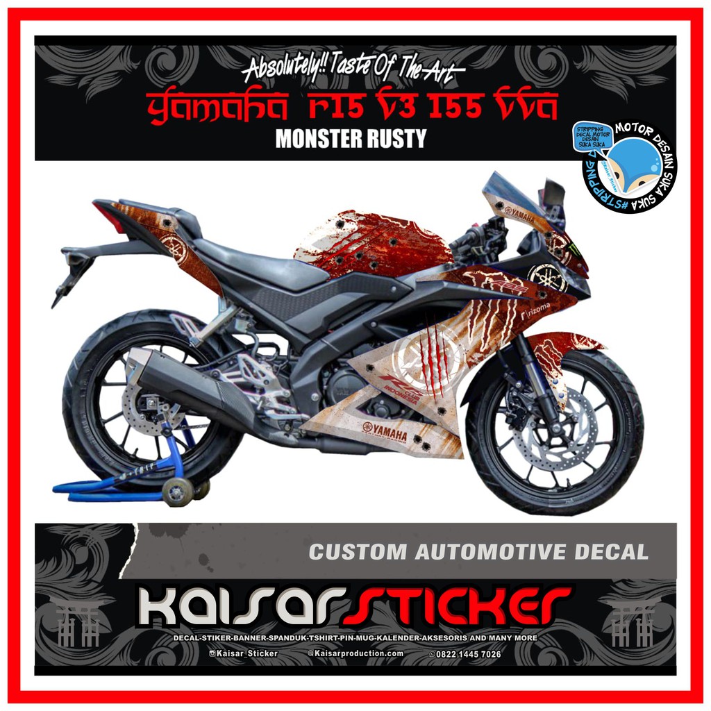 STIKER DECAL YAMAHA R15 VVA V3 FULL BODY CRAK METAL