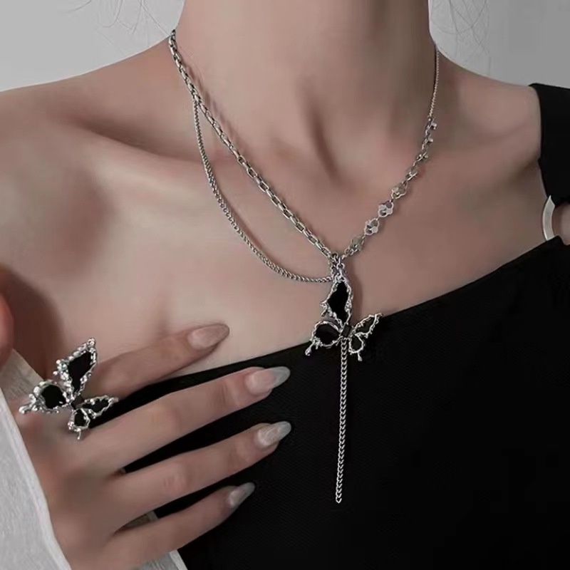 Set Kalung + Anting + Cincin Model Korea Untuk Wanita Butterfly