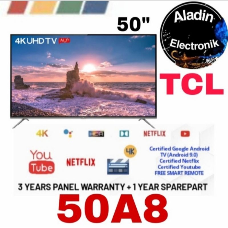 TV TCL Smart ANDROID UHD 4K TV 50 Inch 50A8