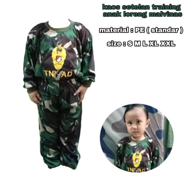 Kaos anak loreng army/baju setelan anak loreng/trening anak atas bawah laki-laki/perempuan