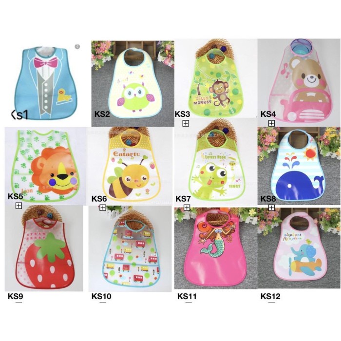 Slaber Anak Bayi Celemek Slabber Sleber Anak Bayi Plastik Waterproof Berkualitas Aman Motif Lucu