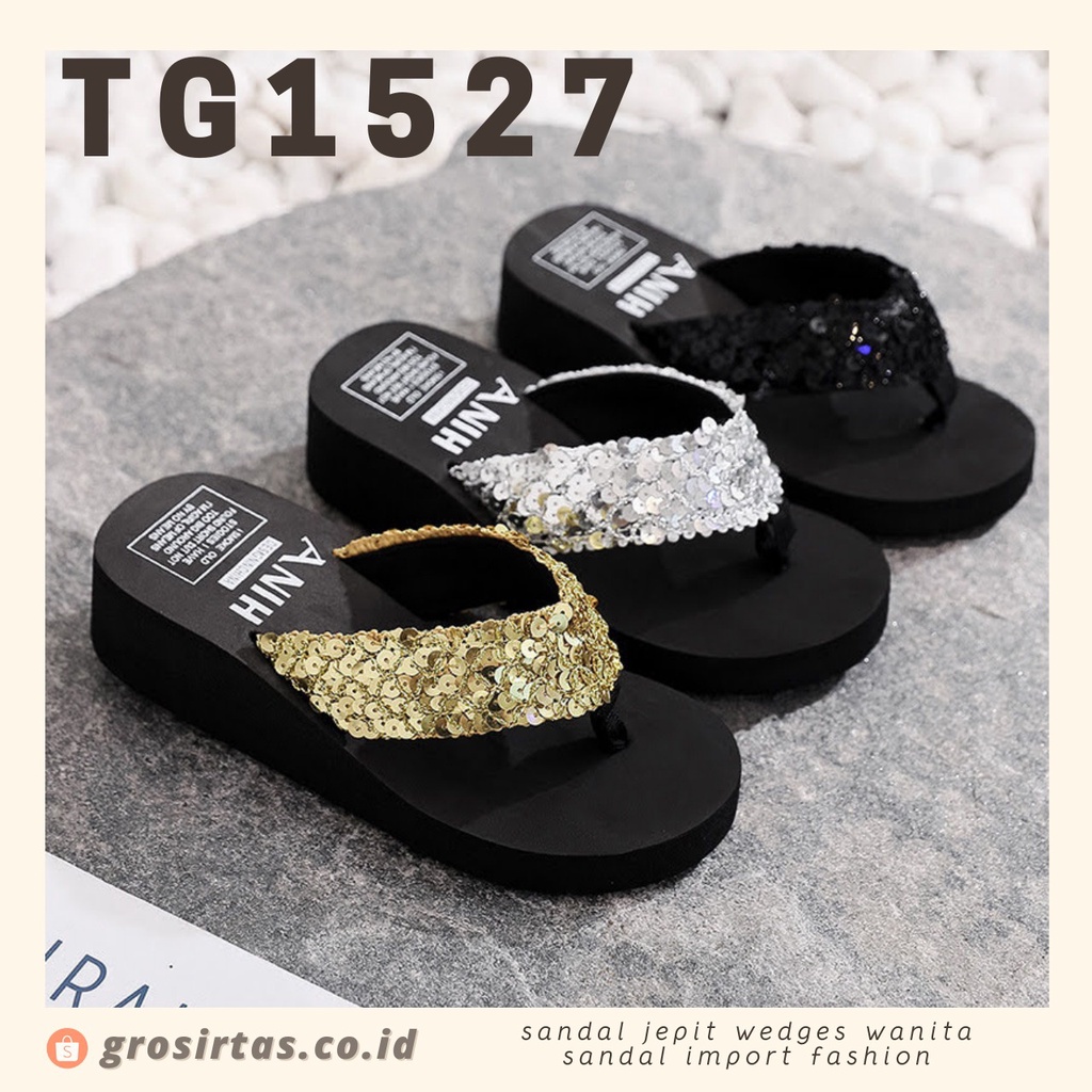 CUCI GUDANG GROSIRTAS TG1527 Sandal Jepit Wanita Import fashion kekinian  Wedges Import Sandal Wanita