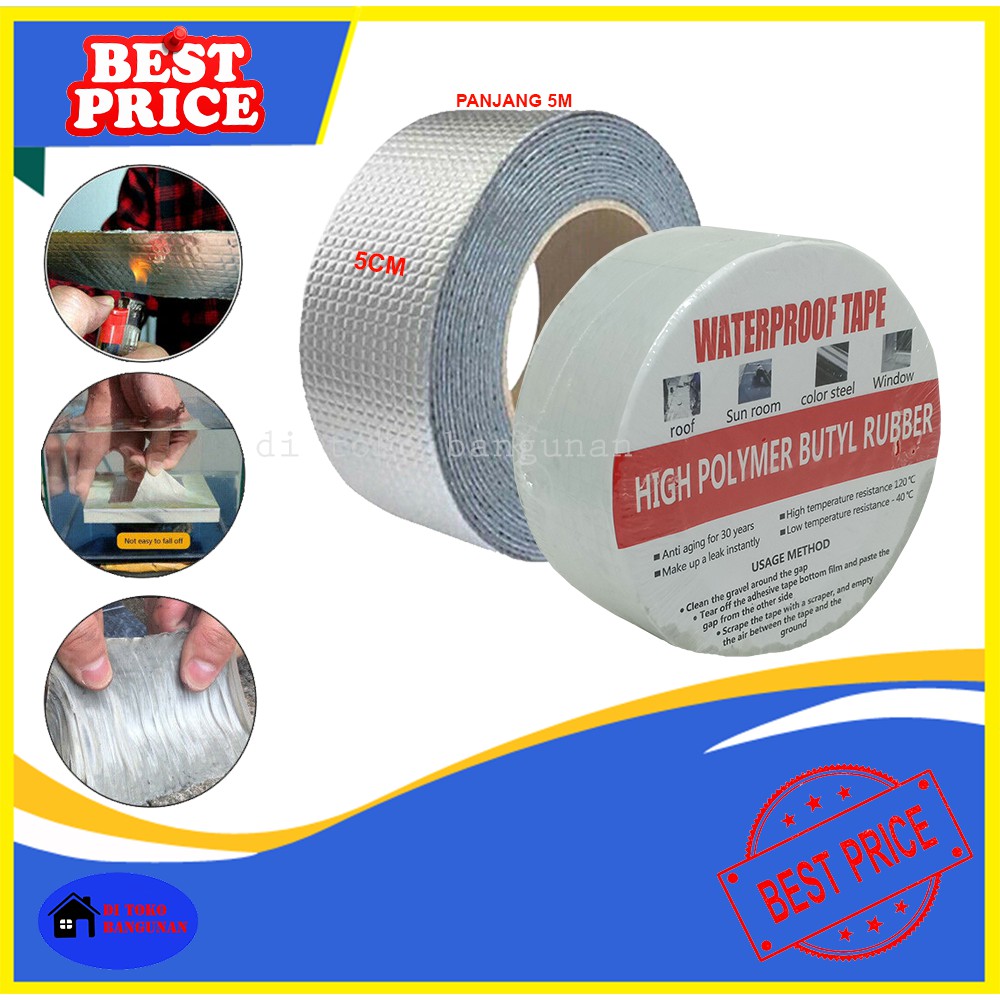 Lakban Asbes Seng Alumunium Foil Waterproof Tape 5CM X 5Meter