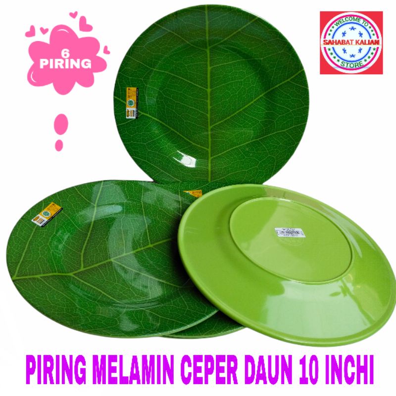 (6 PCS) PIRING MELAMIN CEPER MOTIF DAUN GOLDEN DRAGON P0210D 10 INCHI