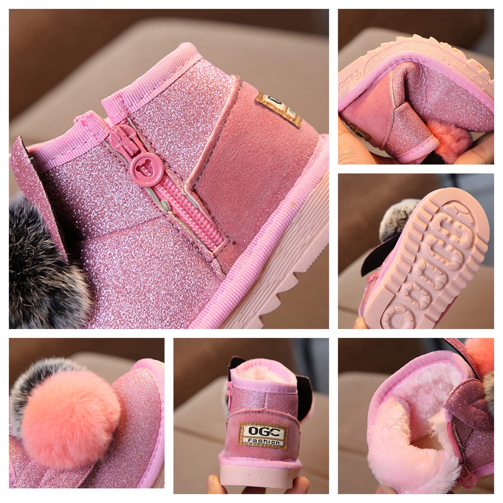 Sepatu Boots Anak Perempuan POMPOM Fashion Winter Boot Korean Style Import