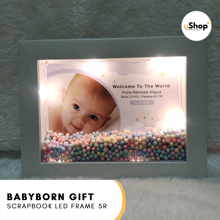 Kado Lahiran Anak Baby Born Scrapbook LED Frame 5R Kado Bayi Hamper Bayi