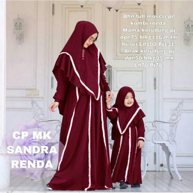 Baju Gamis Couple Ibu dan Anak Perempuan Wanita Muslim Terbaru 2021 Set Kerudung Sandra KID Kekinian