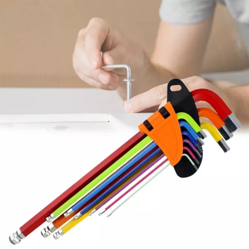Set 9pcs Kunci L Anti Slip Hexagonal Screwdriver Hex Key Wrench