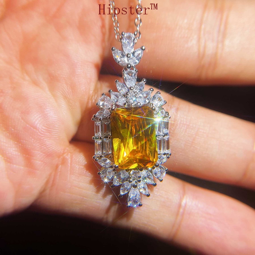 New Hot Sale Fashion Micro Inlay Full Diamond Natural Citrine Necklace