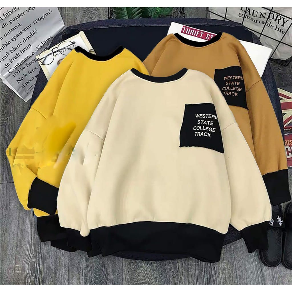 SWEATER OVERSIZE WANITA WESTERN STATE COLLEGE TRACK SWEATER WANITA CREWNECK SWITER