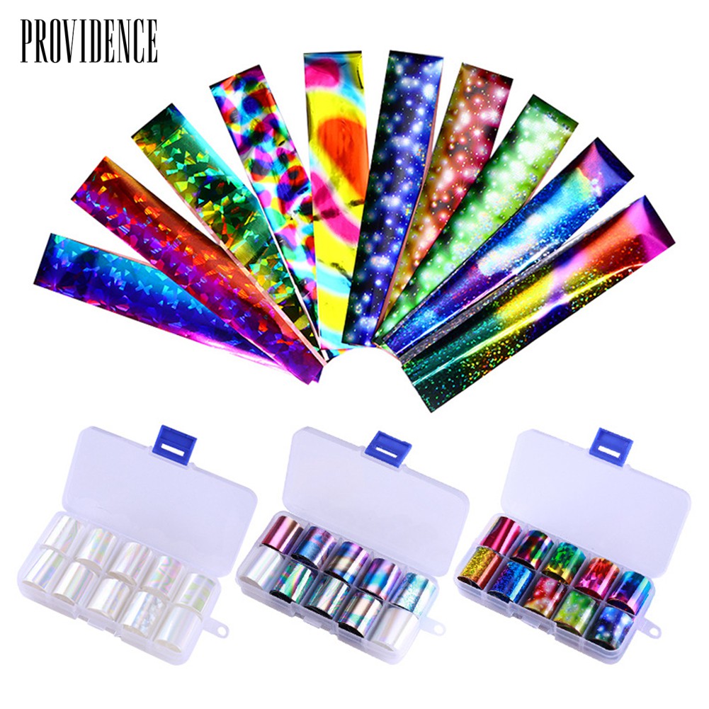 Providence 10Rolls Sparkly UV Gel Nail Art Transfer Foil Stickers Decals DIY Manicure Decor