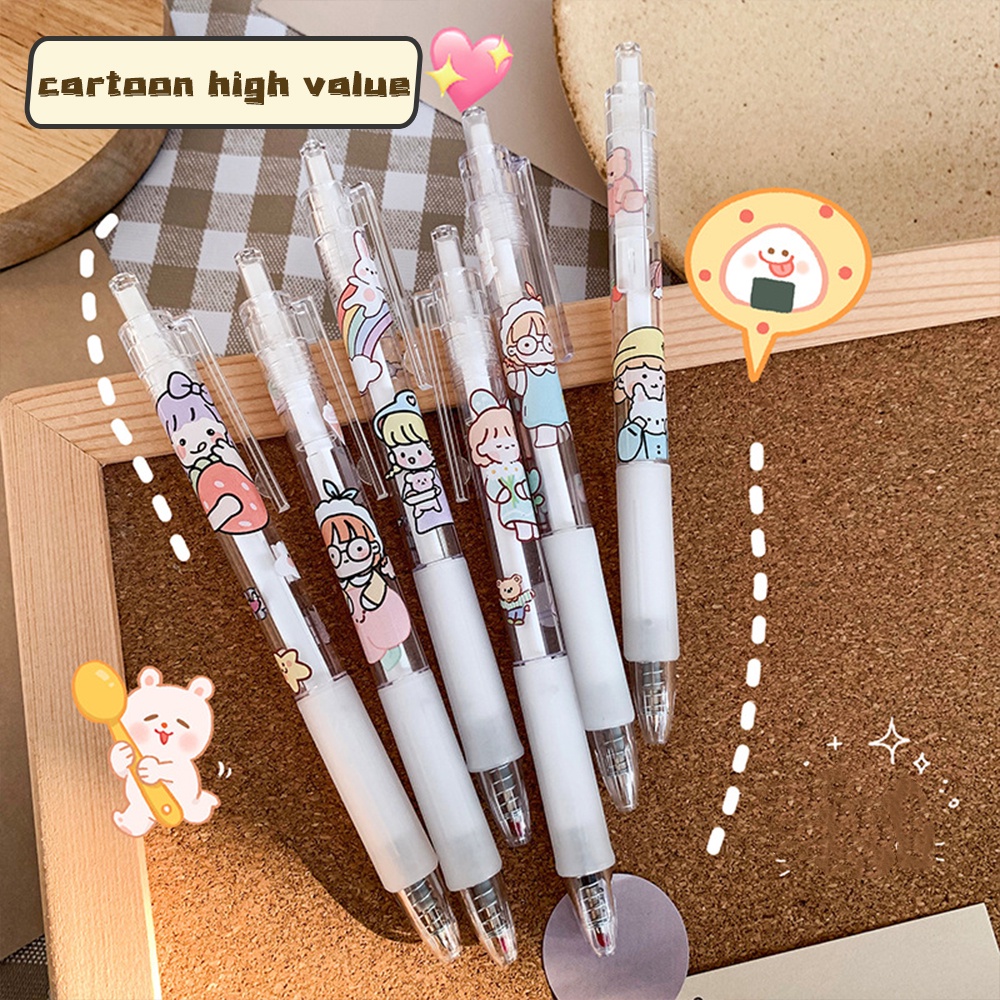 1pc Pulpen Gel 0.5mm Tinta Hitam Motif Kartun Lucu Untuk Pelajar / Kantor / Sekolah