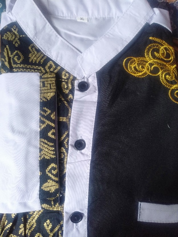 Batik Kalongan | Koko Batik Bordir Kombinasi Lengan Panjang Motif Trisula