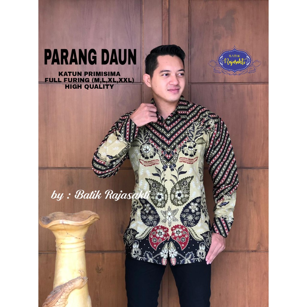 PARANG DAUN Kemeja Batik Pria Lengan Panjang Katun Halus FULL FURING Rajasakti