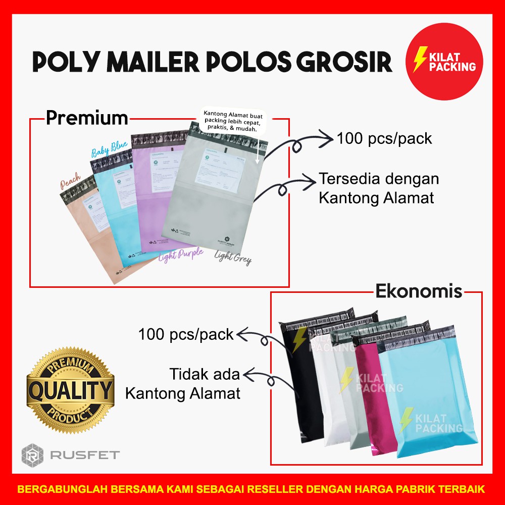 

POLYMAILER WARNA POLOS VARIAN PREMIUM - EKONOMIS / AMPLOP PLASTIK PACKING RUSFET MURAH - PER PACK