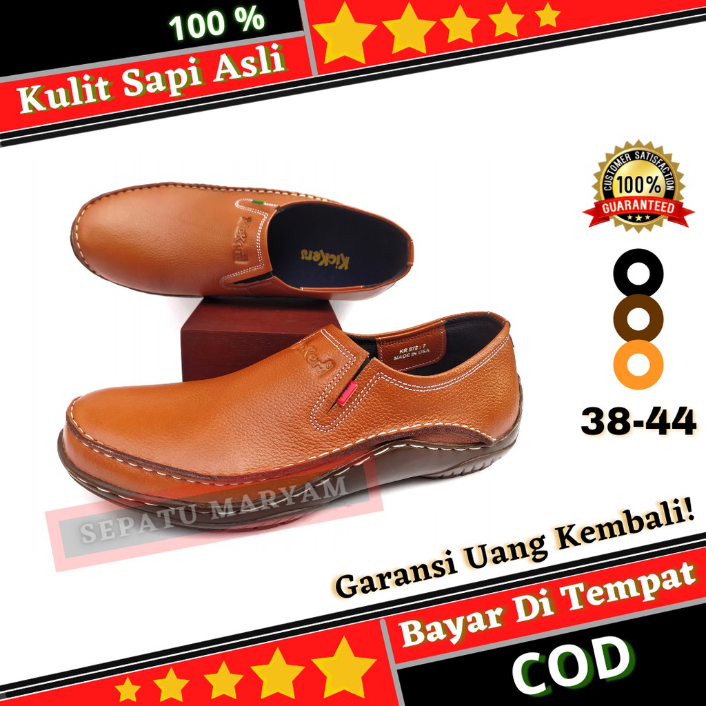 Sepatu Kulit Pria Tanpa Tali Sepatu Kerja Kantor Kuliah Cowok Sepatu