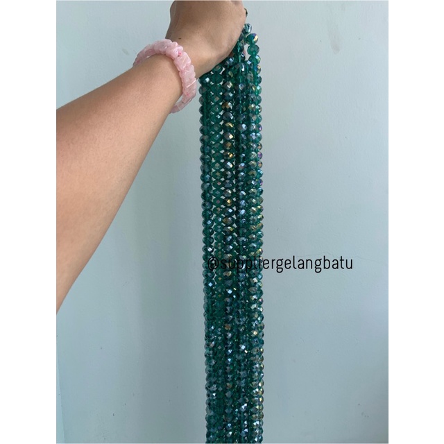 Kristal Ceko 14mm hijau TOSCA GREEN QUARTZ kuarsa AB metalik elyecraft bahan kalung gelang anting strap mask kerajinan tangan craft citayam fashion week etink vintage elegan bali manik crystal