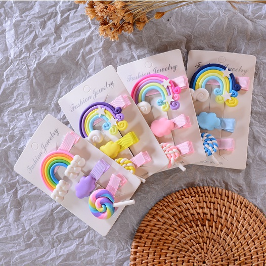 Jepit Rambut Korea Anak Perempuan Motif Pelangi Lucu 1 Set 3 Pcs Aksesoris Jepitan Rambut fashion korea Import AK101