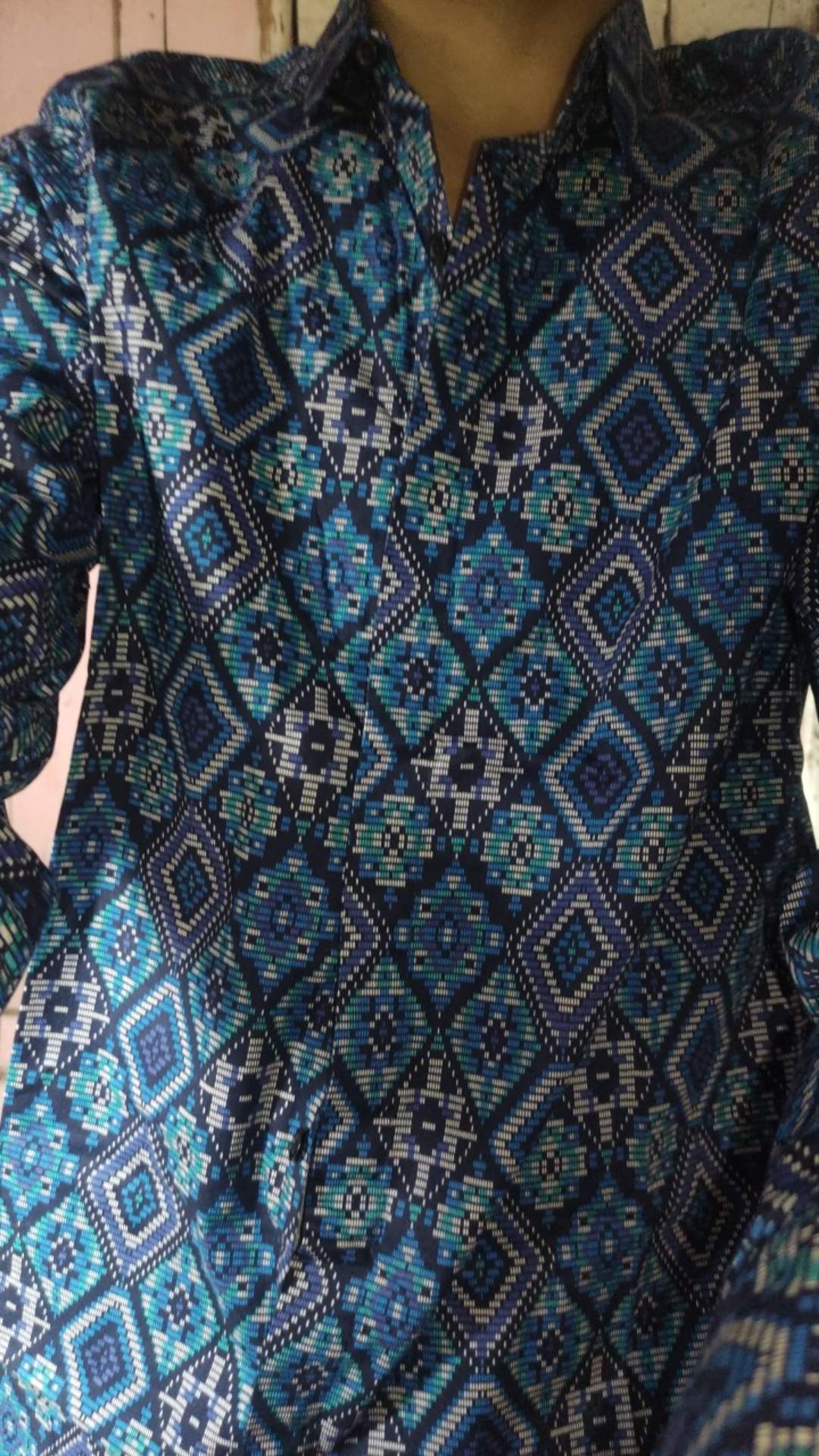 Kemeja Batik Pria Lengan Panjang Long Navy Batik Diamond Murah 4543