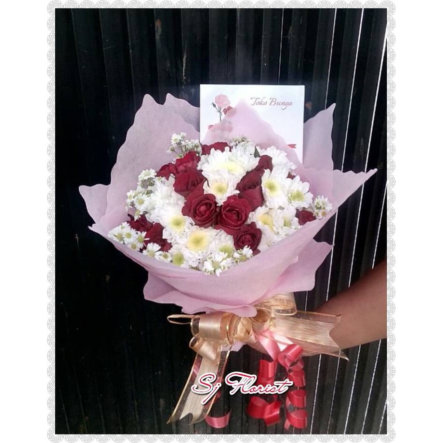 Bouquet Roses And Daisy White Fresh Flower Shopee Indonesia