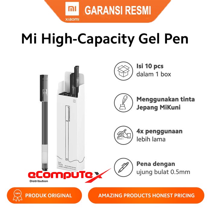 XIAOMI GEL PEN 10 PCS MI HIGH CAPACITY GELPEN (10-PACK) PULPEN ORIGINAL KAPASITAS 4X MENULIS LEBIH HALUS DAN LEBIH LAMA