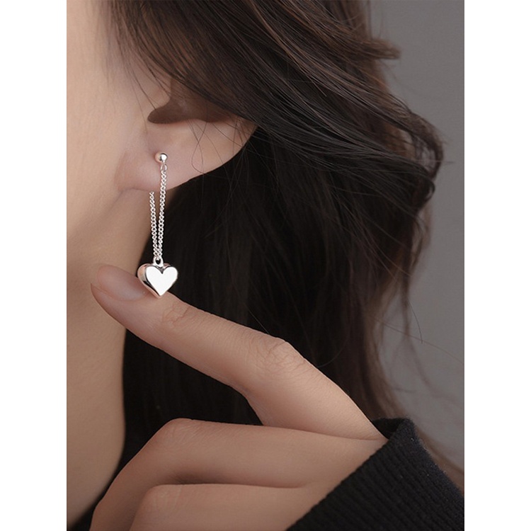 Anting Tusuk Gantung Wanita Bahan Sterling Silver 925 Desain Hati + Rumbai Gaya Vintage Untuk Pesta