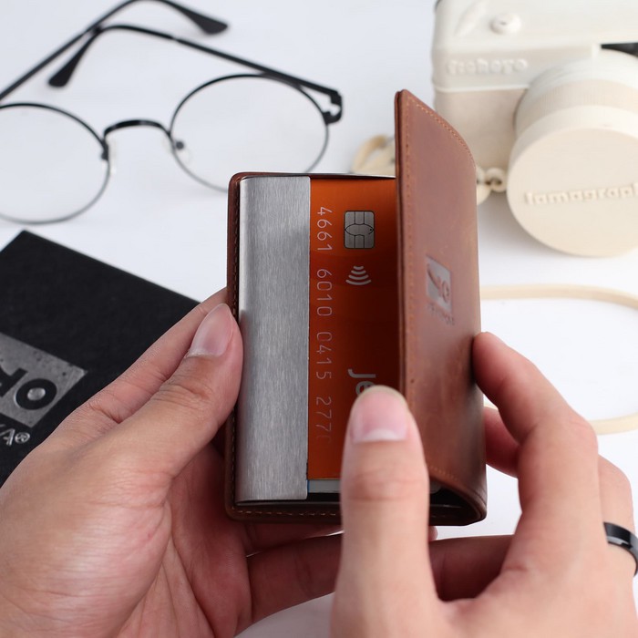 Dompet Kartu Card holder Wallet ATM Kartu Nama Kulit-ISHIYA COGNAC