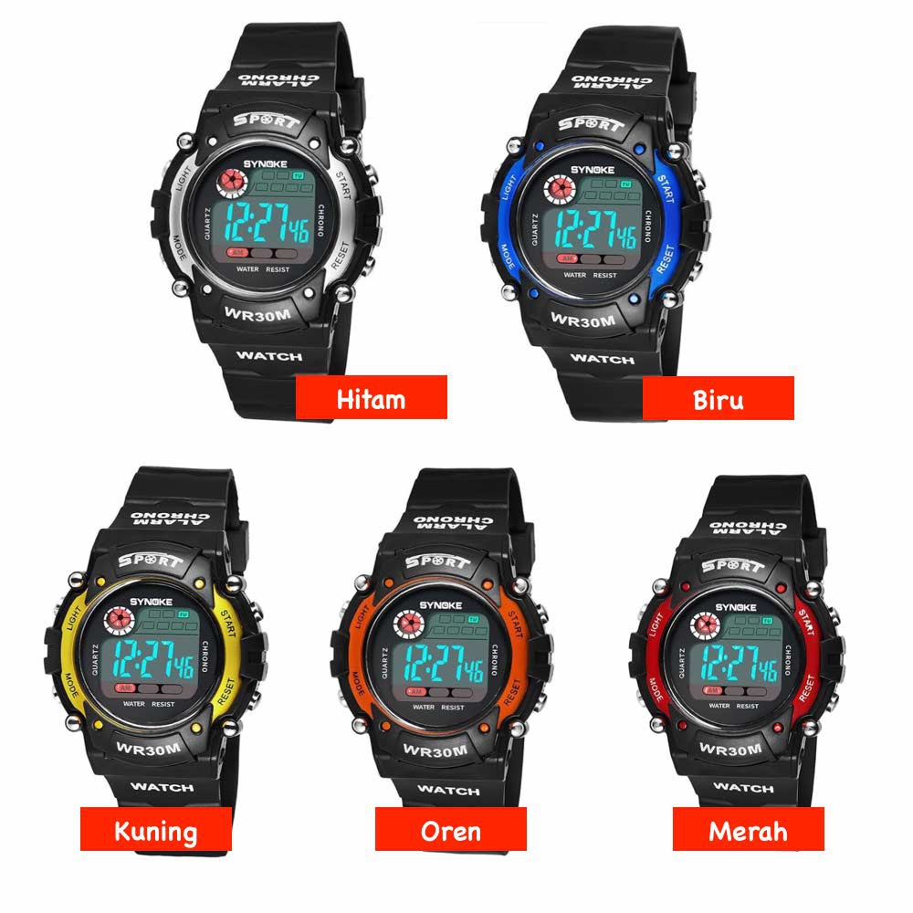 Synoke [ Kuning ] Jam Tangan Digital Water Resist Pria - Hitam - Strap Rubber
