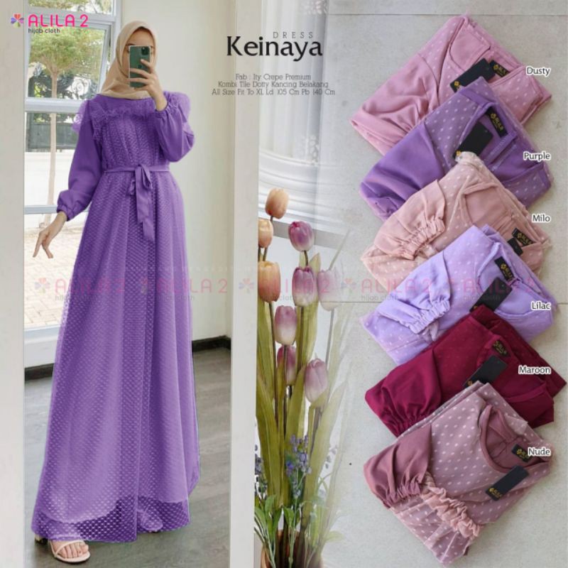Keinaya gamis tille motif polkadot original ALILA termurah Gamis kondangan acara formal