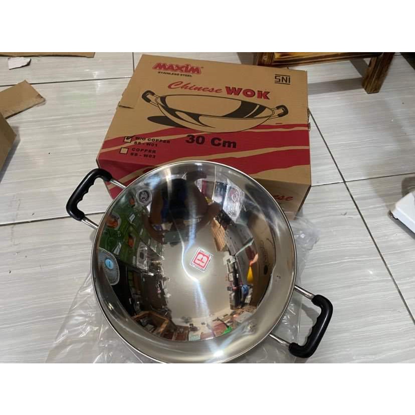 WAJAN MASAK STAINLESS WAJAN 24 30 CM MASPION SS W17 PENGGORENGAN WOK KUALI ANTI KARAT BISA KOMPOR LISTRIK DAN INDUKSI