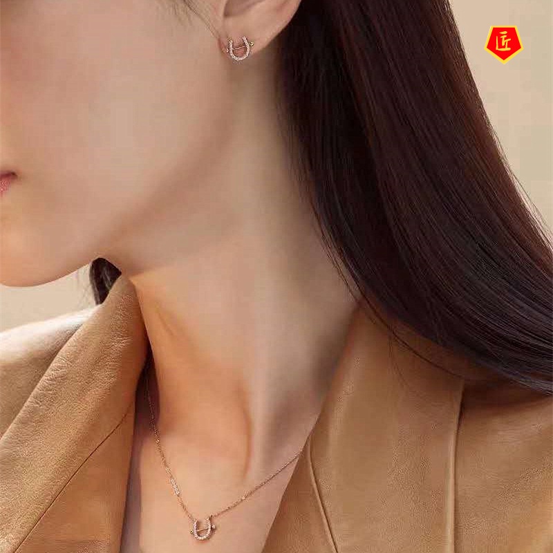 [Ready Stock]Women's S925 Silver Horseshoe Stud Earrings Simple Fashion