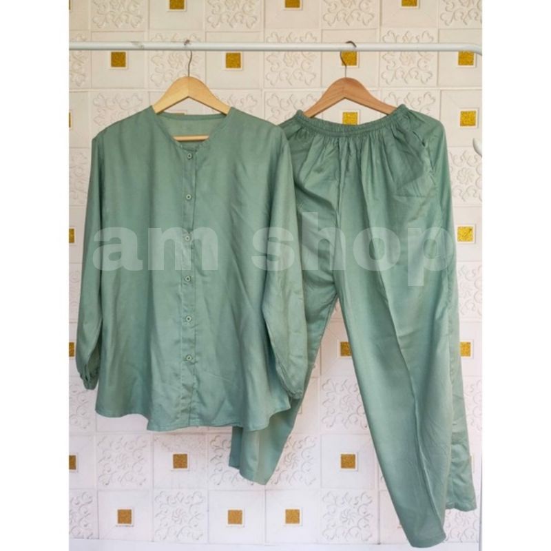 Pajamas Tangan Panjang / ONE SET PIYAMA OBLONG / SLEEPWEAR DAILY SET BEST SELLER RAYON POLOS PREMIUM-2