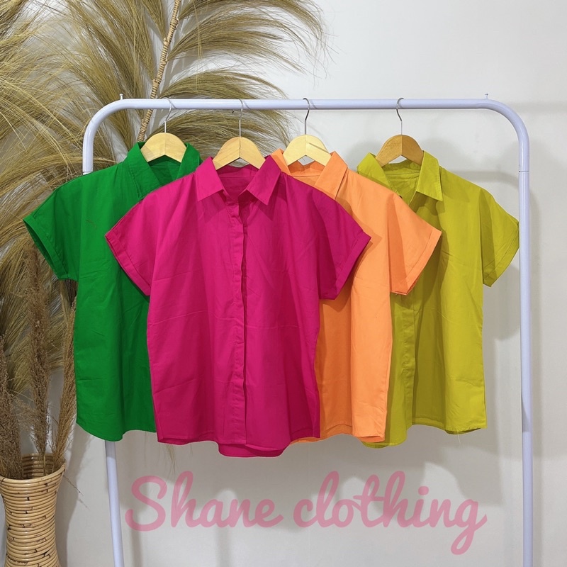 SHANE CLOTHING KEMEJA WANITA POLOS LENGAN PENDEK BAHAN KATUN POPLIN