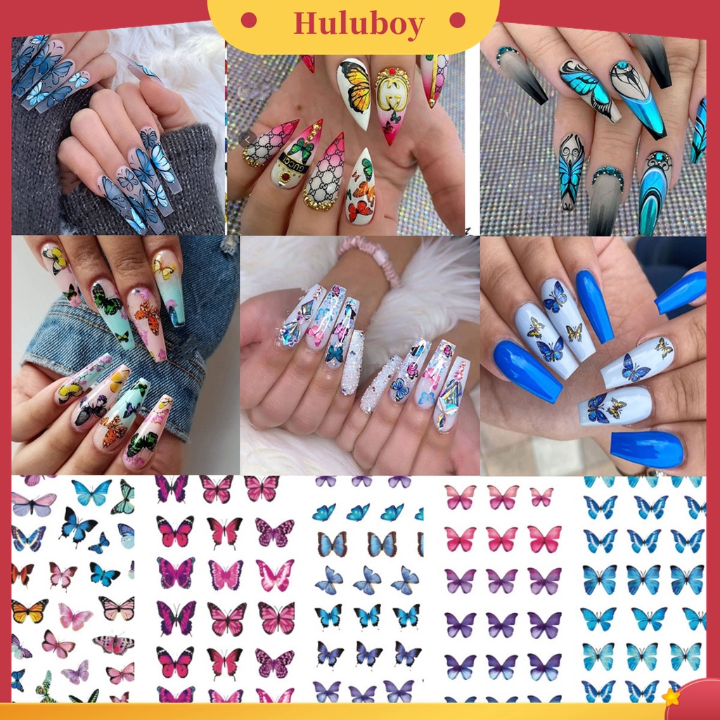 Huluboy Huluboy♡ Stiker Kuku Motif Butterfly Tahan Air Untuk Nail Art