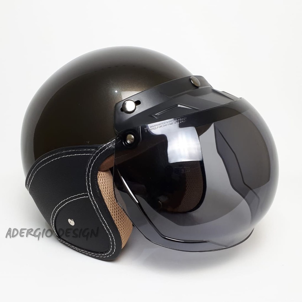 HELM BOGO Semi Kulit Bronze Glossy Retro Klasik